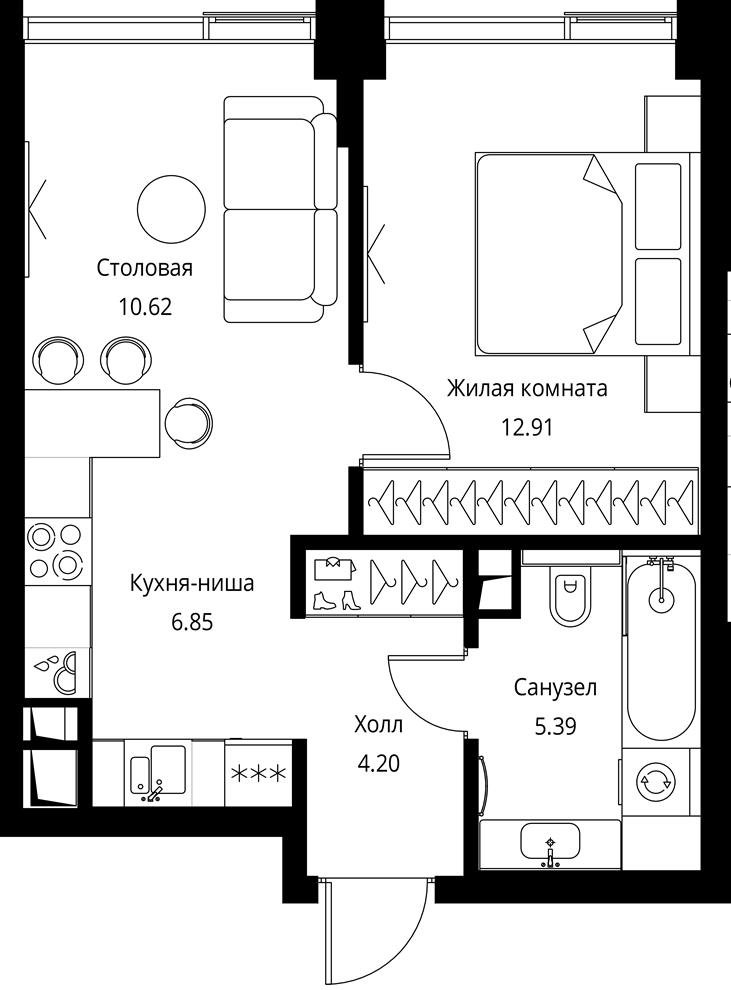 1-комнатная квартира с отделкой в ЖК City Bay на 41 этаже в 1 секции. Сдача в 3 кв. 2026 г.