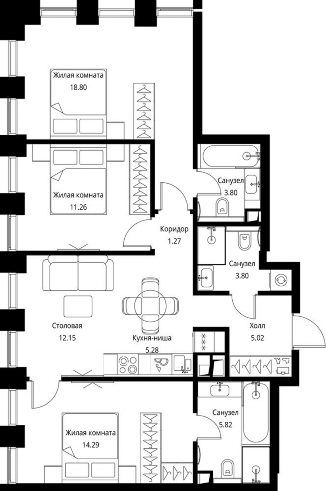 1-комнатная квартира в ЖК Михалковский на 3 этаже в 2 секции. Сдача в 3 кв. 2024 г.