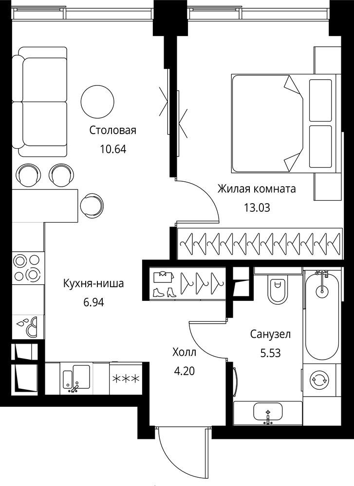 1-комнатная квартира (Студия) с отделкой в ЖК City Bay на 4 этаже в 1 секции. Сдача в 3 кв. 2026 г.