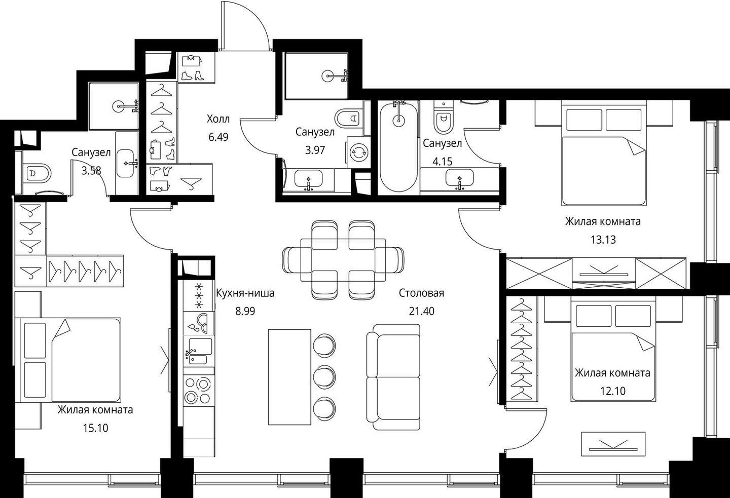 2-комнатная квартира с отделкой в ЖК City Bay на 3 этаже в 1 секции. Сдача в 3 кв. 2026 г.