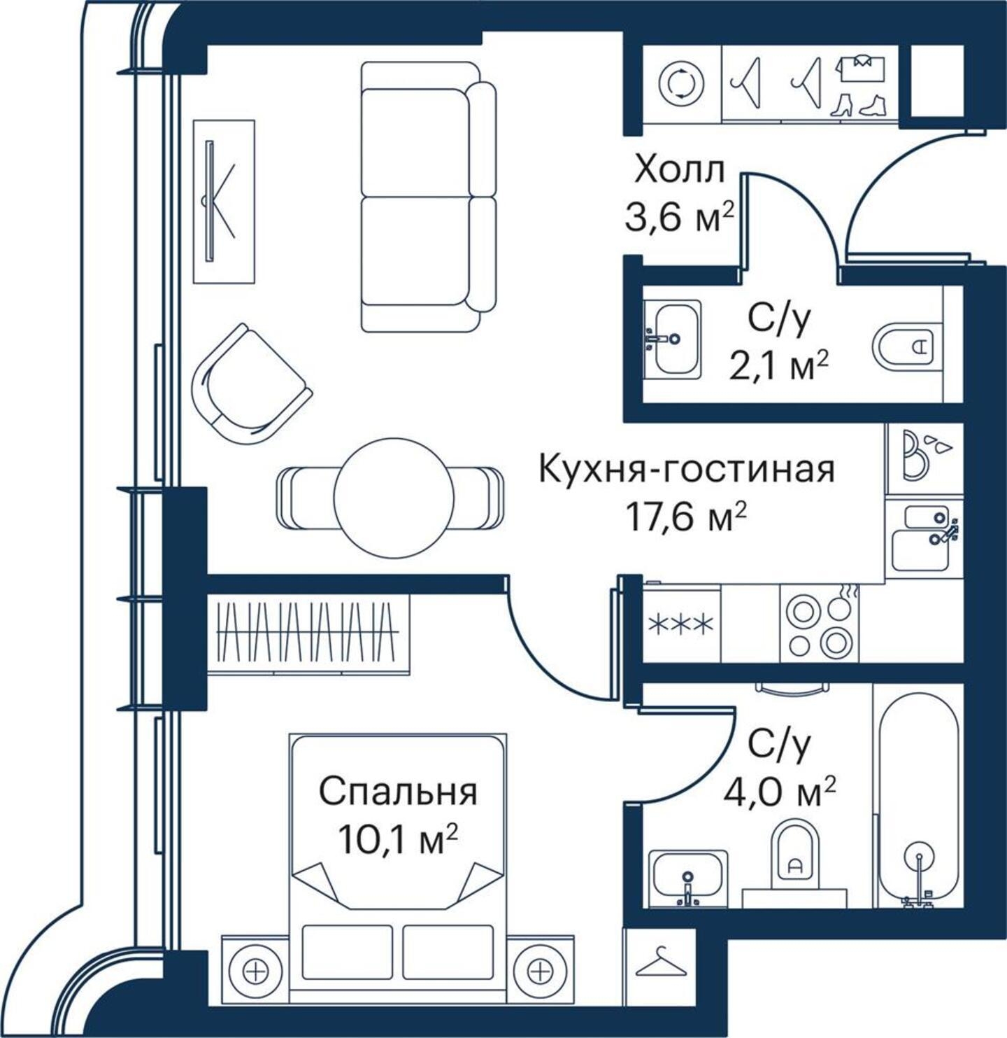 2-комнатная квартира в ЖК AFI Park Воронцовский на 23 этаже в 1 секции. Сдача в 3 кв. 2023 г.