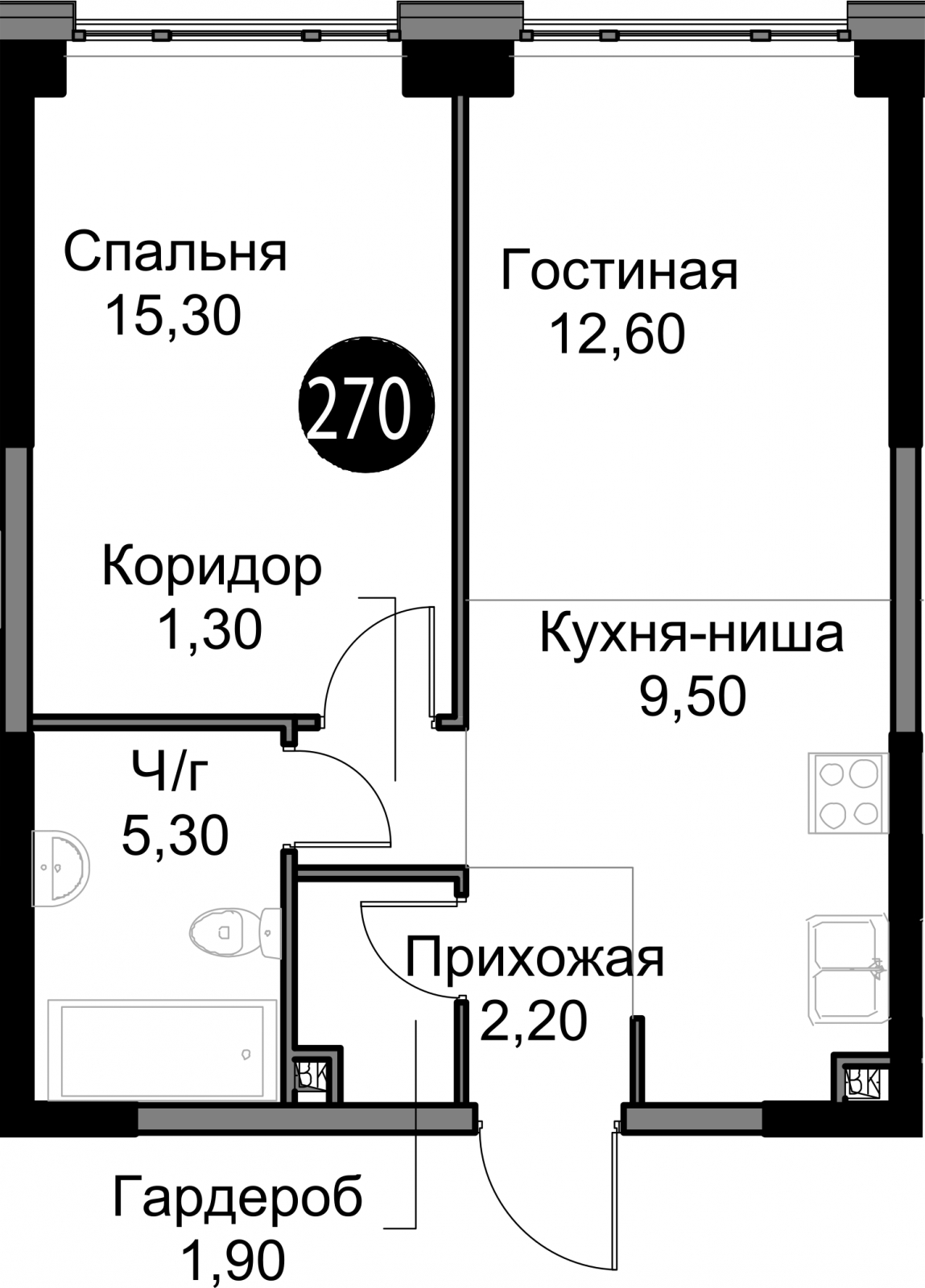 1-комнатная квартира в ЖК City Bay на 42 этаже в 1 секции. Сдача в 2 кв. 2024 г.