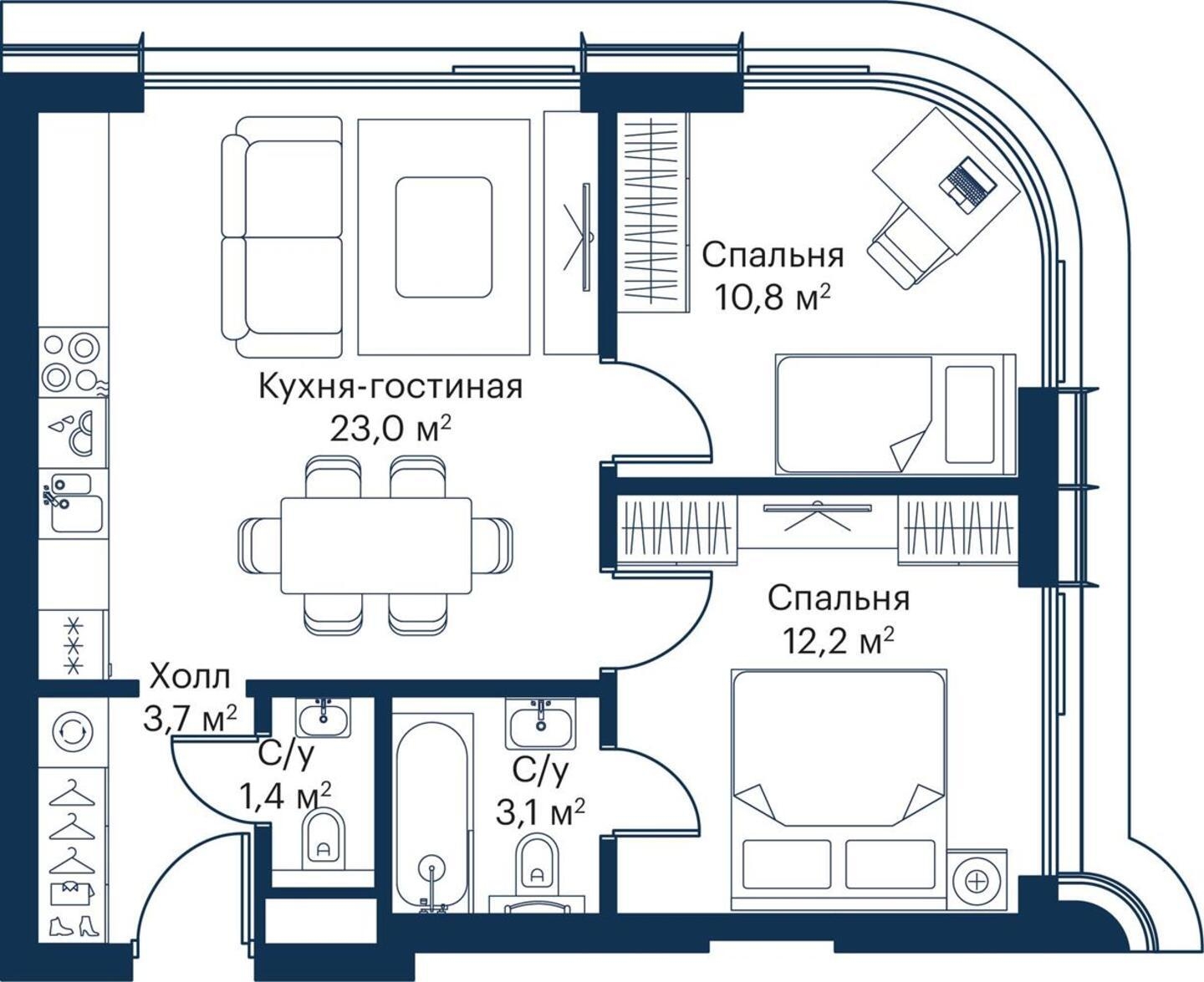 3-комнатная квартира в ЖК Михалковский на 7 этаже в 4 секции. Сдача в 3 кв. 2024 г.