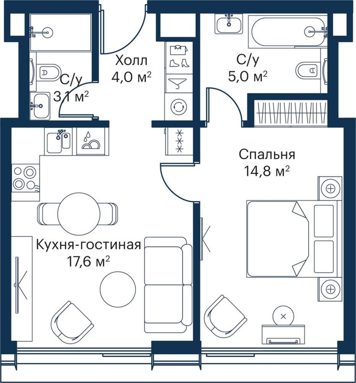 3-комнатная квартира с отделкой в ЖК City Bay на 45 этаже в 1 секции. Сдача в 2 кв. 2024 г.