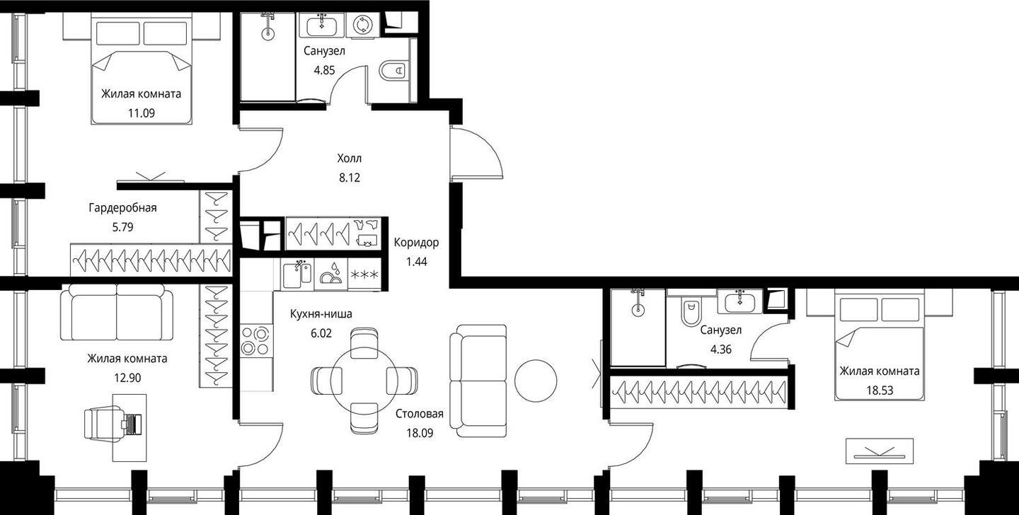 2-комнатная квартира в ЖК Миловидное на 8 этаже в 2 секции. Сдача в 1 кв. 2024 г.