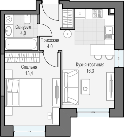 1-комнатная квартира с отделкой в ЖК City Bay на 37 этаже в 1 секции. Сдача в 2 кв. 2024 г.