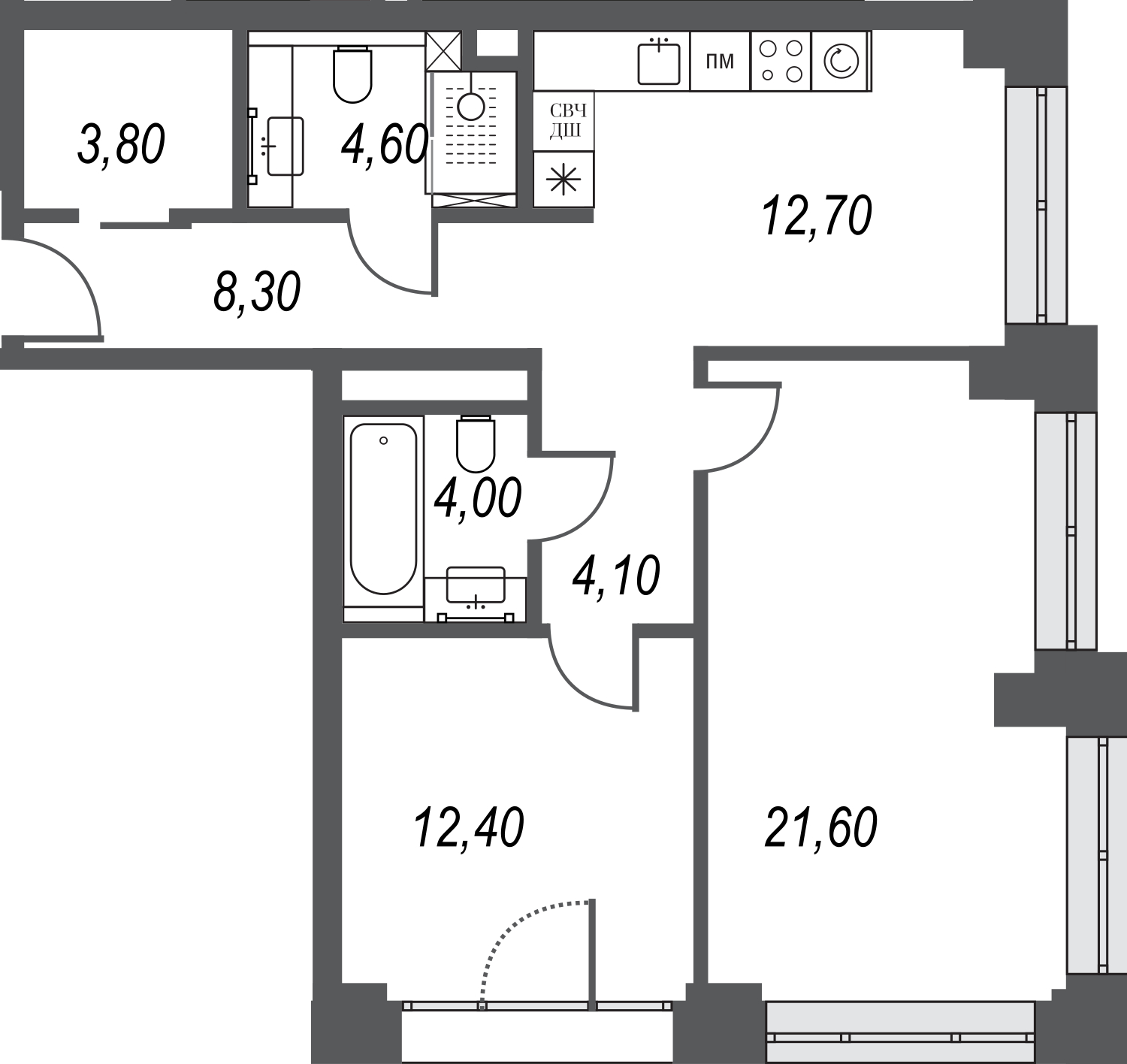 2-комнатная квартира в ЖК AFI Park Воронцовский на 13 этаже в 1 секции. Сдача в 3 кв. 2023 г.