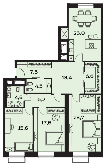 2-комнатная квартира с отделкой в ЖК Новые Ватутинки. Центральный на 7 этаже в 3 секции. Сдача в 1 кв. 2024 г.
