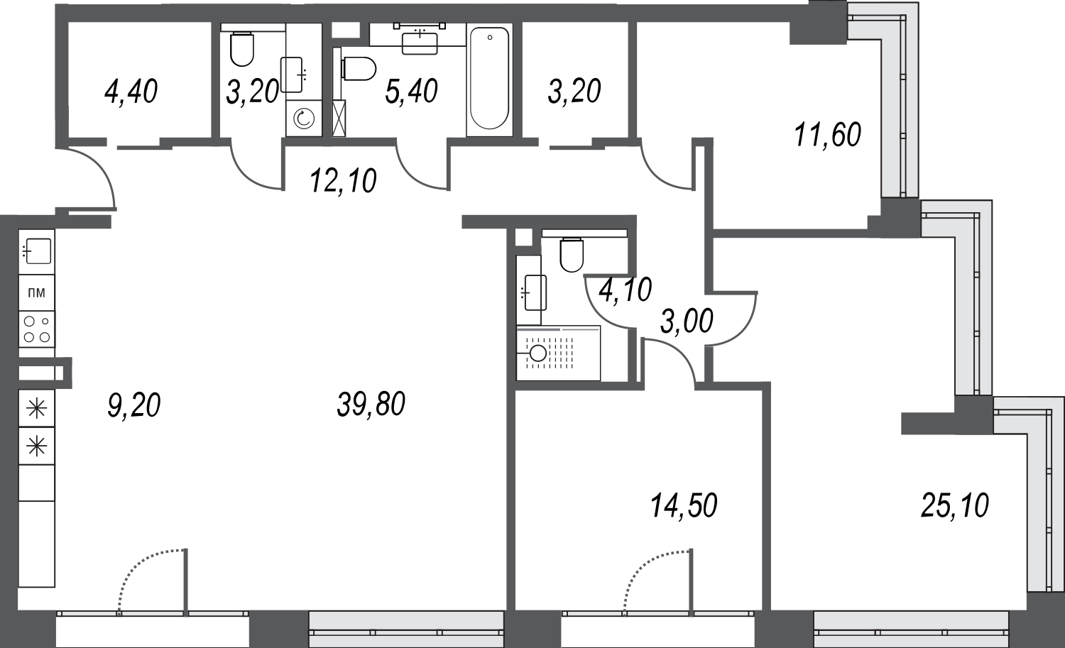 3-комнатная квартира с отделкой в ЖК City Bay на 39 этаже в 1 секции. Сдача в 3 кв. 2026 г.