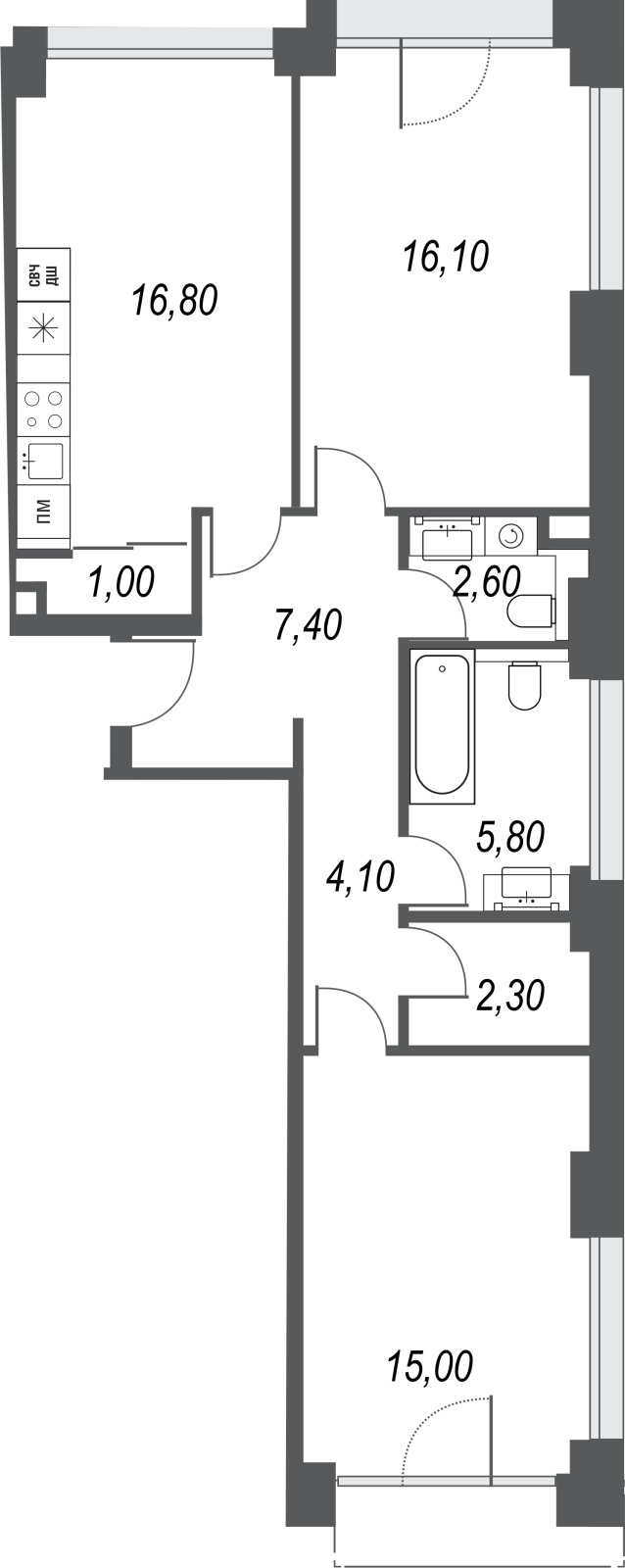 2-комнатная квартира с отделкой в ЖК City Bay на 38 этаже в 1 секции. Сдача в 2 кв. 2024 г.