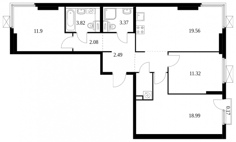2-комнатная квартира в ЖК N'ICE LOFT на 8 этаже в 1 секции. Сдача в 1 кв. 2024 г.