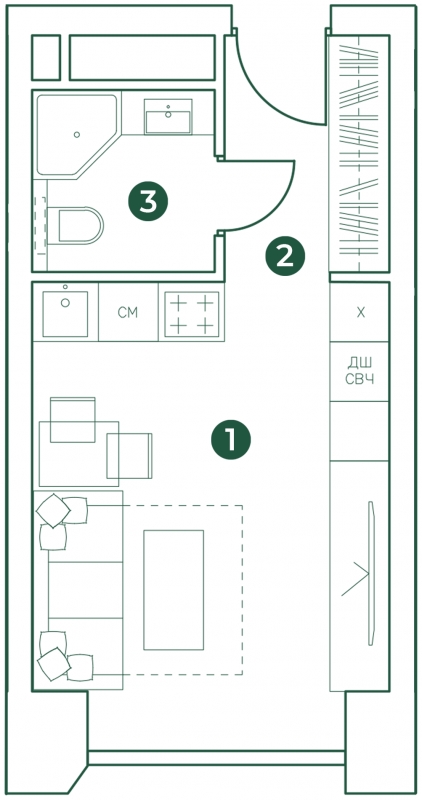 2-комнатная квартира в ЖК Бунинские кварталы на 7 этаже в 5 секции. Сдача в 2 кв. 2026 г.