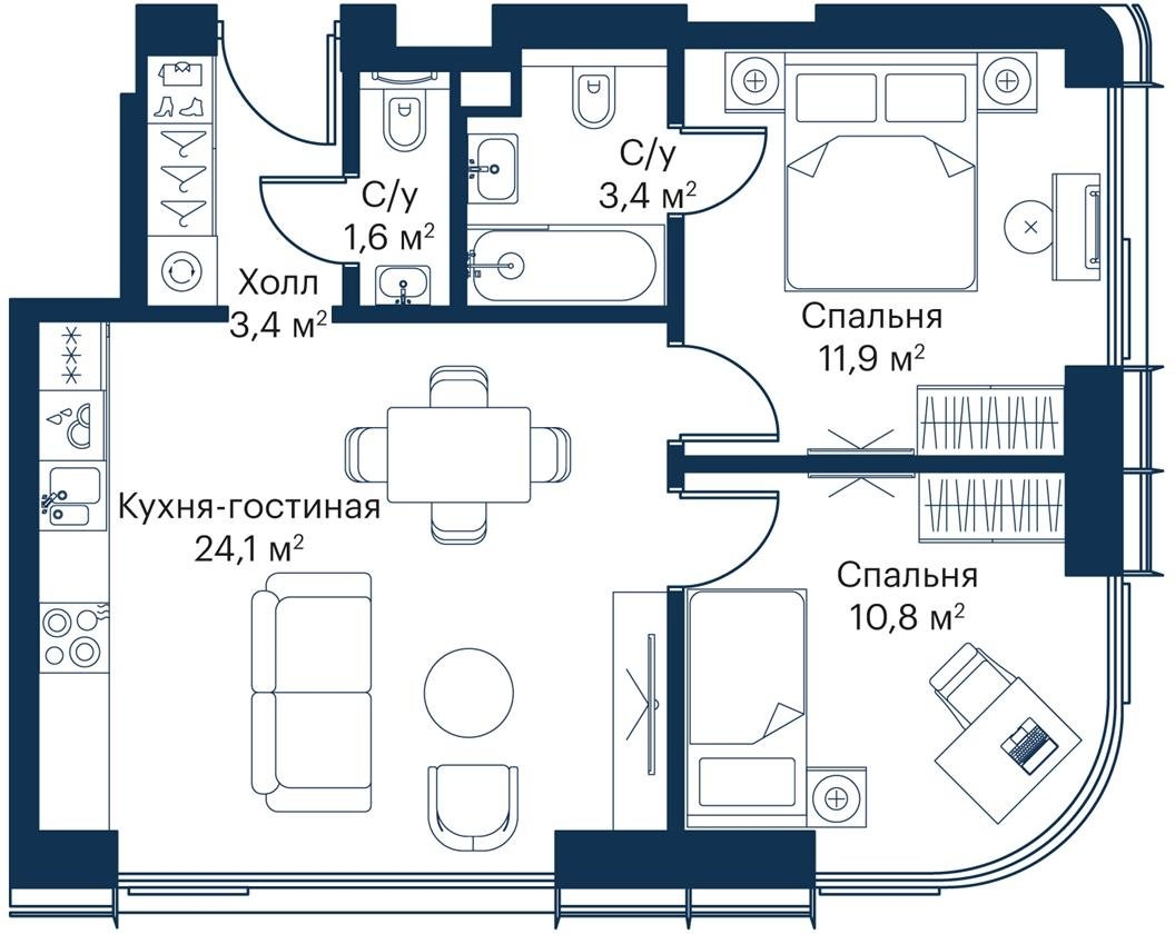 1-комнатная квартира с отделкой в ЖК Новоданиловская 8 на 6 этаже в 1 секции. Сдача в 3 кв. 2022 г.