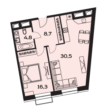 1-комнатная квартира с отделкой в ЖК Новые Ватутинки. Центральный на 8 этаже в 3 секции. Сдача в 1 кв. 2024 г.