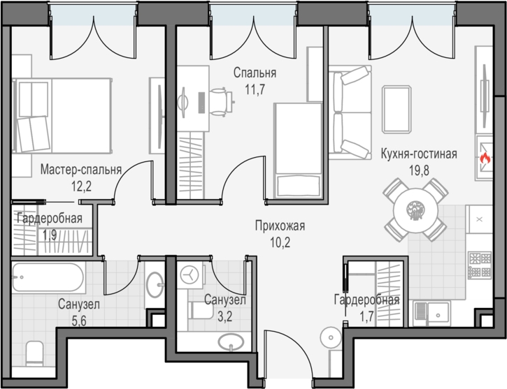 2-комнатная квартира в ЖК City Bay на 2 этаже в 1 секции. Сдача в 3 кв. 2026 г.