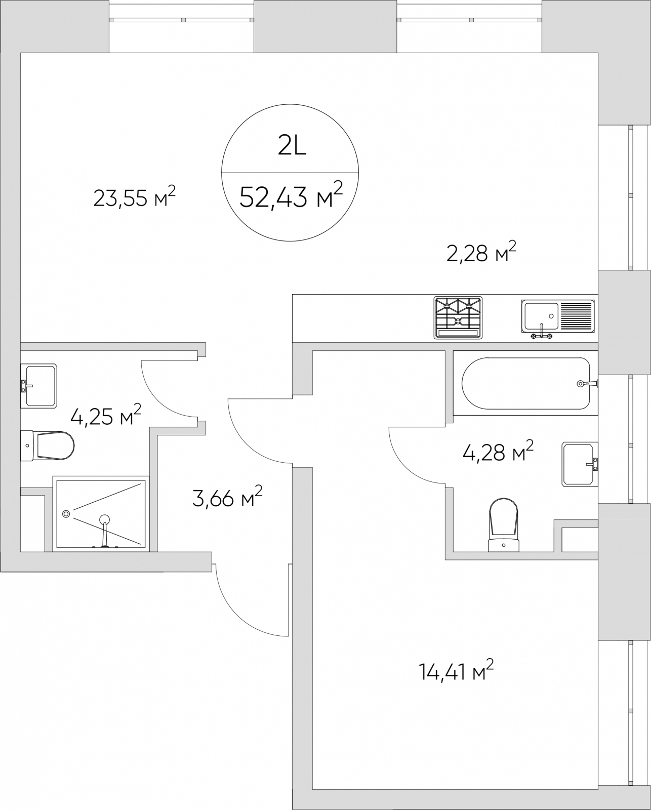 2-комнатная квартира в ЖК Бунинские кварталы на 2 этаже в 2 секции. Сдача в 4 кв. 2024 г.