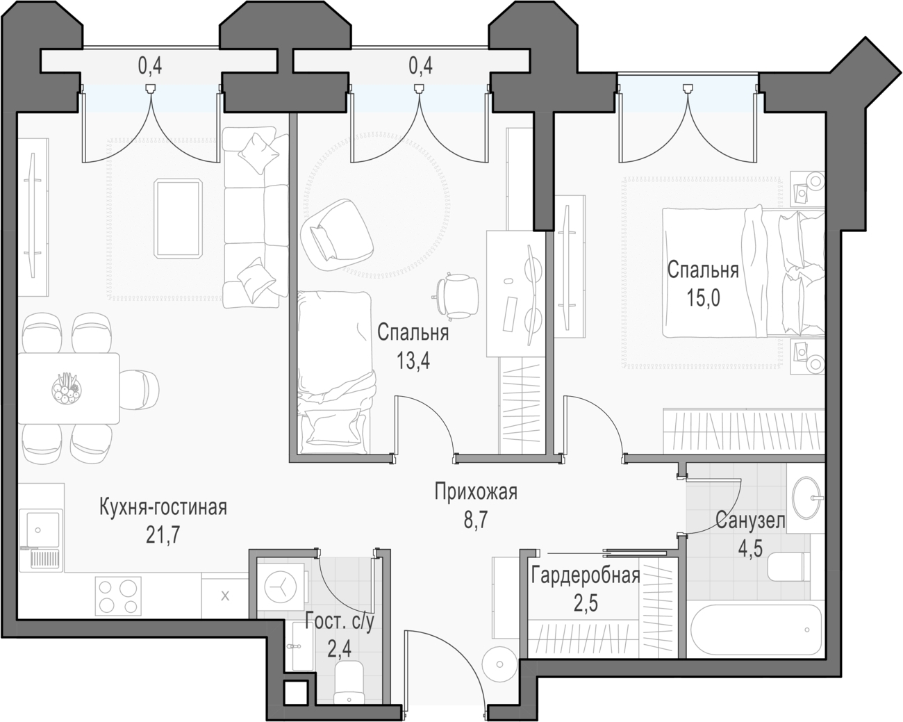 1-комнатная квартира (Студия) в ЖК N'ICE LOFT на 2 этаже в 1 секции. Сдача в 1 кв. 2024 г.