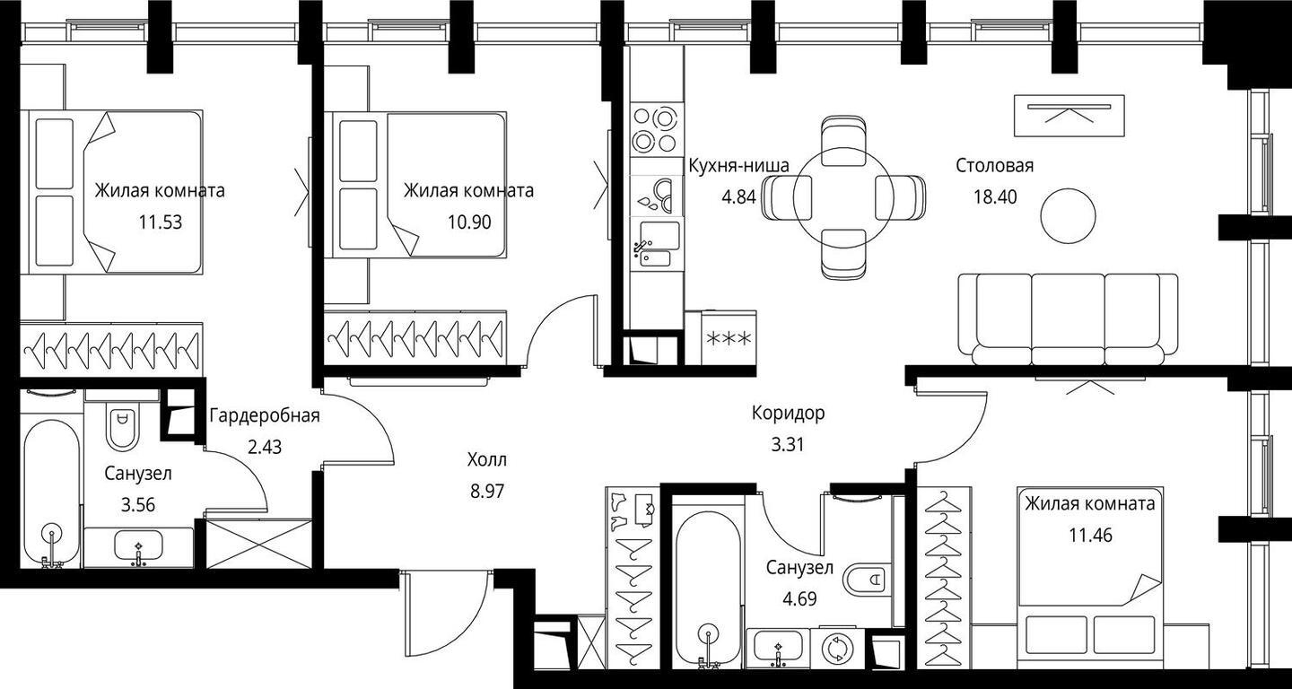 1-комнатная квартира (Студия) в ЖК Рихард на 8 этаже в 4 секции. Сдача в 1 кв. 2022 г.