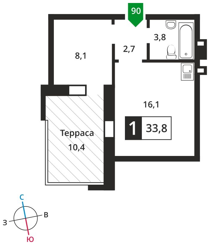 2-комнатная квартира с отделкой в ЖК City Bay на 16 этаже в 1 секции. Сдача в 3 кв. 2026 г.