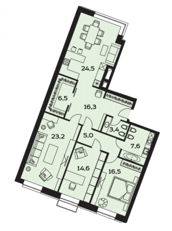 3-комнатная квартира с отделкой в ЖК Headliner на 13 этаже в 1 секции. Сдача в 4 кв. 2022 г.