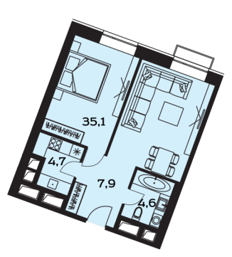 3-комнатная квартира с отделкой в ЖК Headliner на 6 этаже в 1 секции. Сдача в 4 кв. 2022 г.