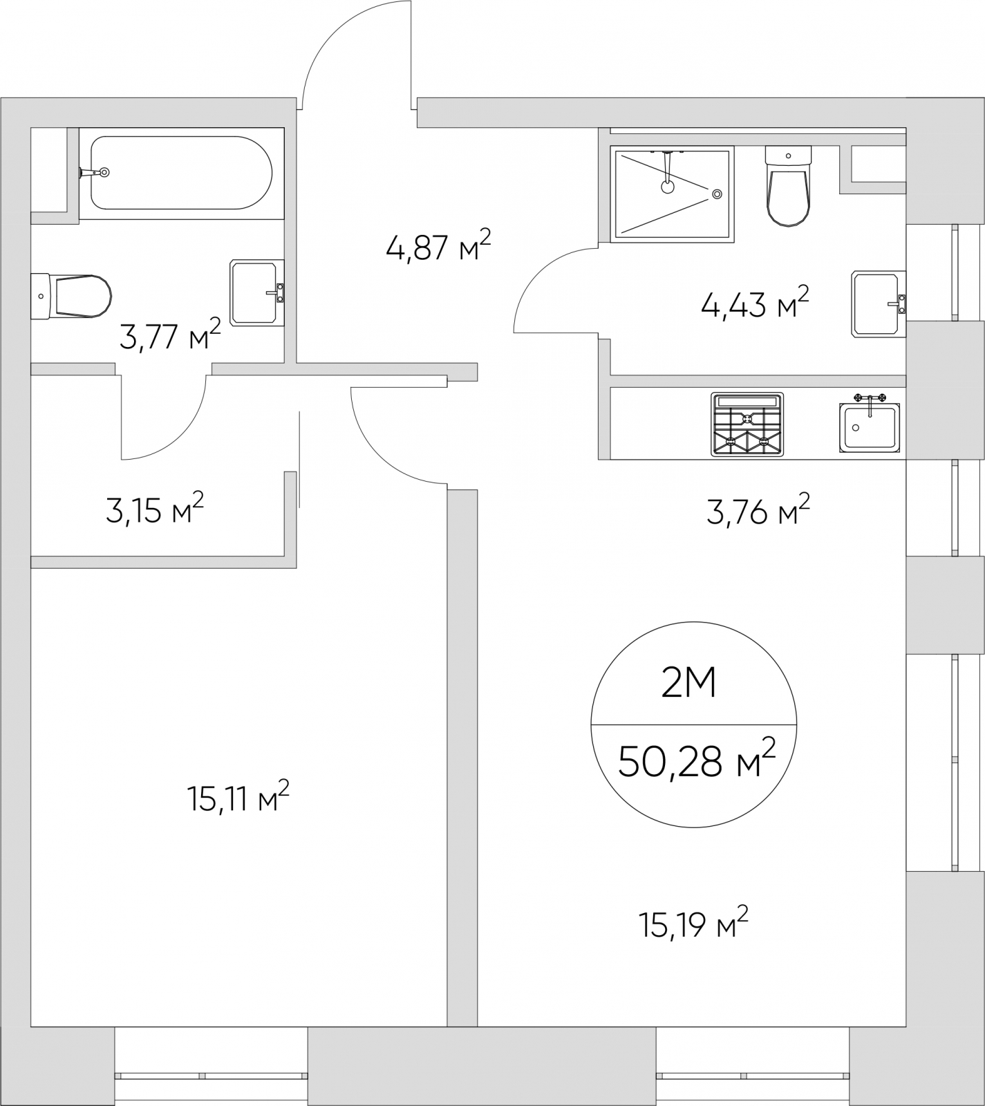 2-комнатная квартира с отделкой в ЖК City Bay на 25 этаже в 1 секции. Сдача в 3 кв. 2026 г.