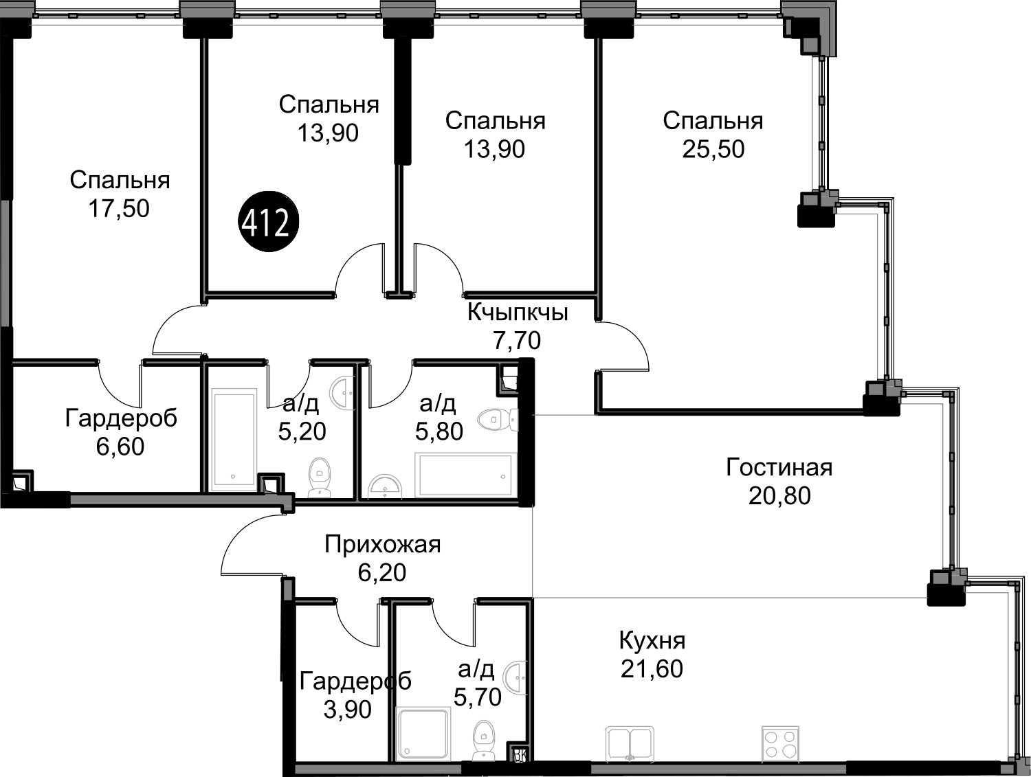 3-комнатная квартира с отделкой в ЖК City Bay на 48 этаже в 1 секции. Сдача в 3 кв. 2025 г.