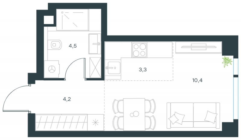 2-комнатная квартира в ЖК Бунинские кварталы на 19 этаже в 7 секции. Сдача в 2 кв. 2026 г.