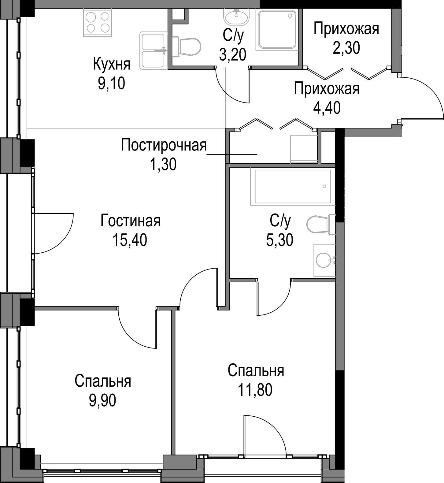 1-комнатная квартира с отделкой в ЖК City Bay на 7 этаже в 1 секции. Сдача в 2 кв. 2024 г.