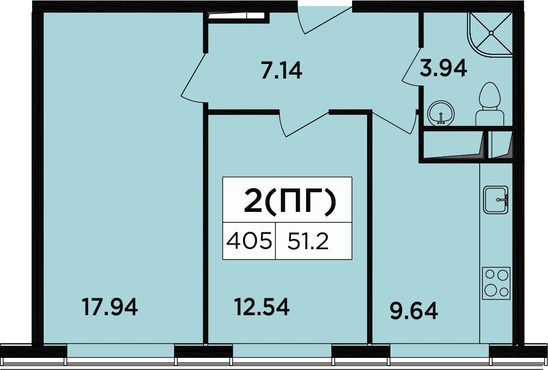 1-комнатная квартира в ЖК Легендарный Квартал на Березовой  аллее на 3 этаже в 2 секции. Сдача в 3 кв. 2019 г.