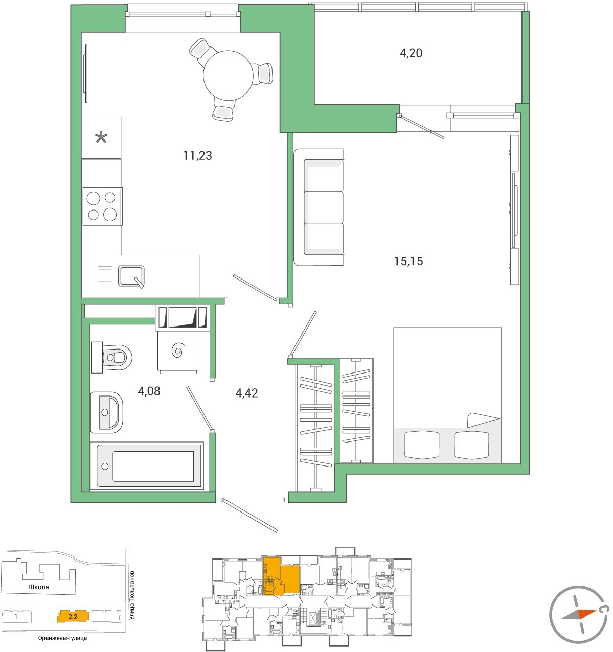 4-комнатная квартира в ЖК Бунинские кварталы на 5 этаже в 1 секции. Сдача в 2 кв. 2026 г.