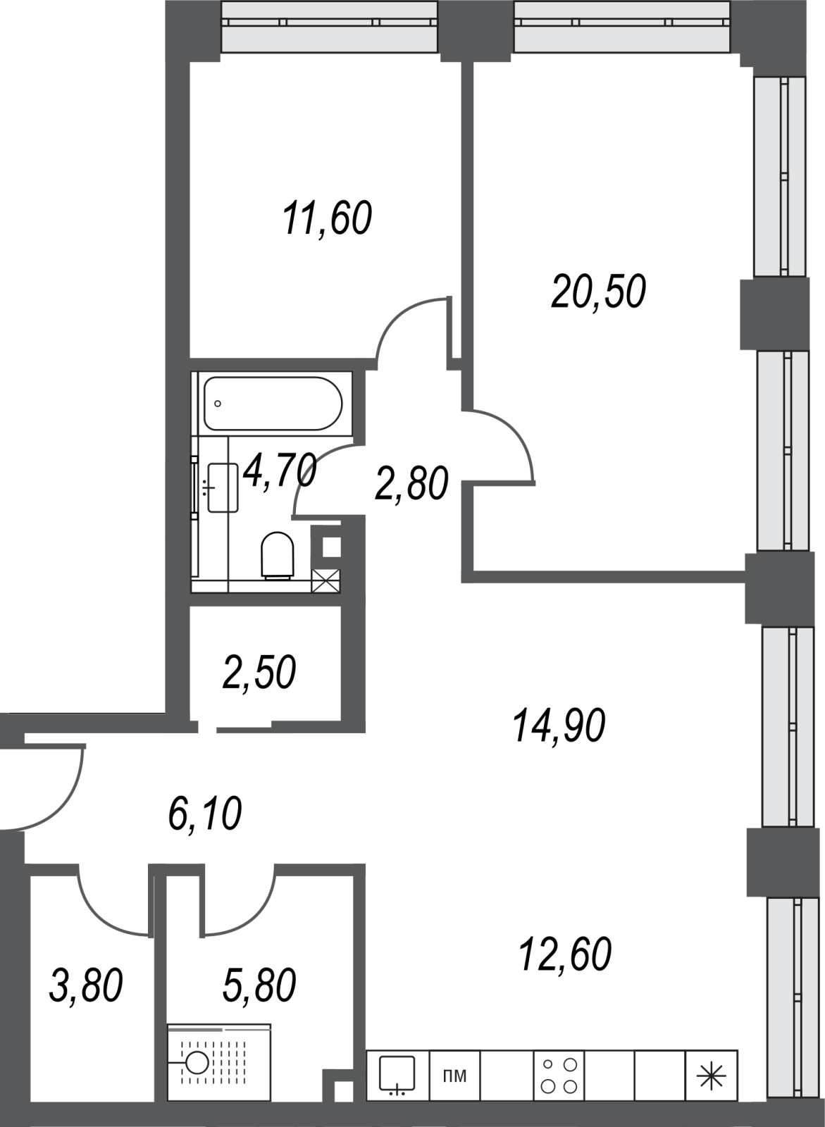 1-комнатная квартира (Студия) с отделкой в ЖК City Bay на 43 этаже в 1 секции. Сдача в 3 кв. 2026 г.