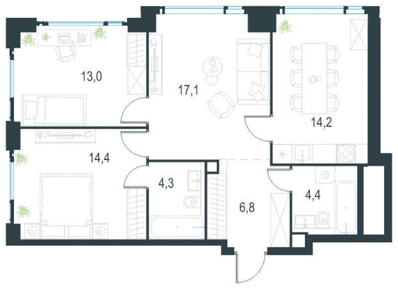 1-комнатная квартира (Студия) с отделкой в ЖК Бунинские кварталы на 5 этаже в 2 секции. Сдача в 4 кв. 2025 г.