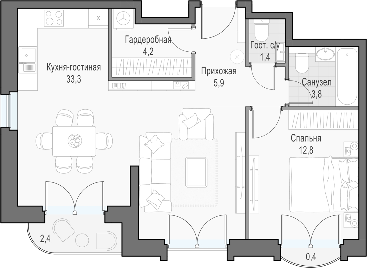 3-комнатная квартира в ЖК Настроение на 2 этаже в 2 секции. Сдача в 3 кв. 2021 г.