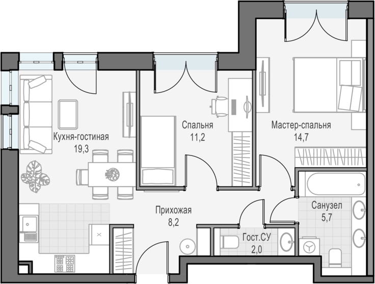 1-комнатная квартира (Студия) с отделкой в ЖК Настроение на 16 этаже в 2 секции. Сдача в 1 кв. 2021 г.