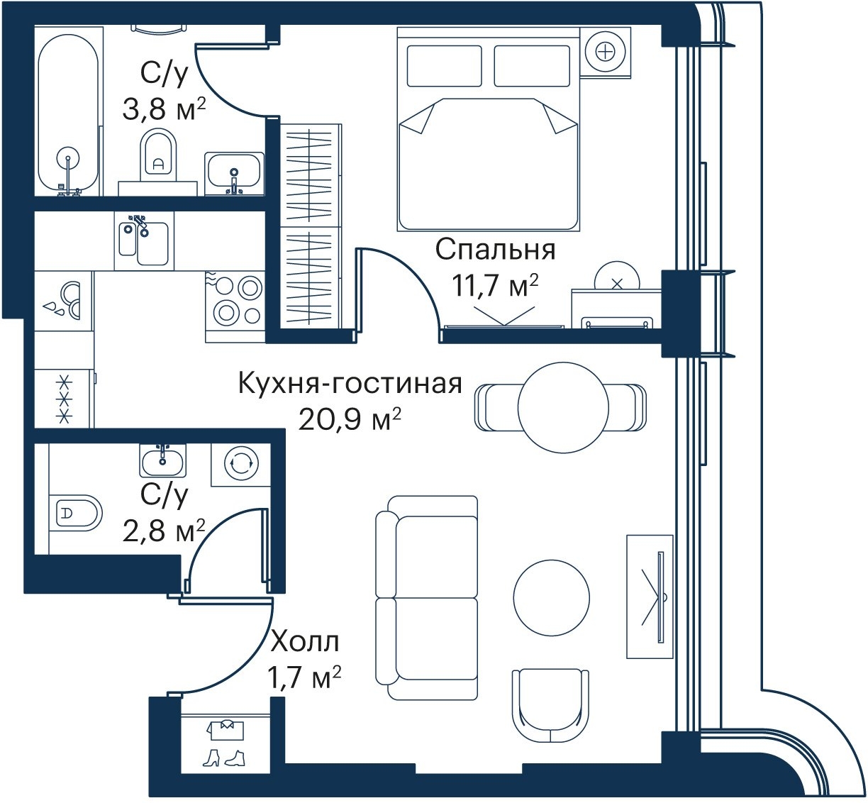 2-комнатная квартира в ЖК Настроение на 5 этаже в 4 секции. Сдача в 3 кв. 2021 г.