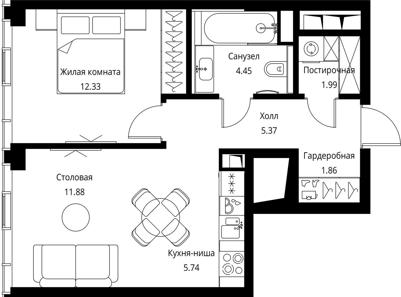 2-комнатная квартира в ЖК Настроение на 5 этаже в 2 секции. Сдача в 3 кв. 2021 г.