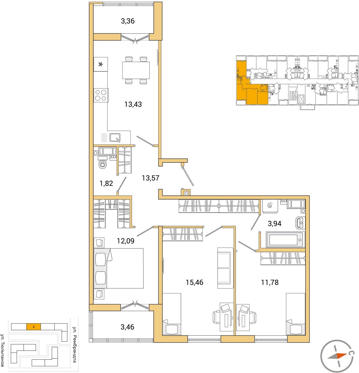 3-комнатная квартира с отделкой в ЖК Дом Достижение на 9 этаже в V секции. Сдача в 3 кв. 2023 г.