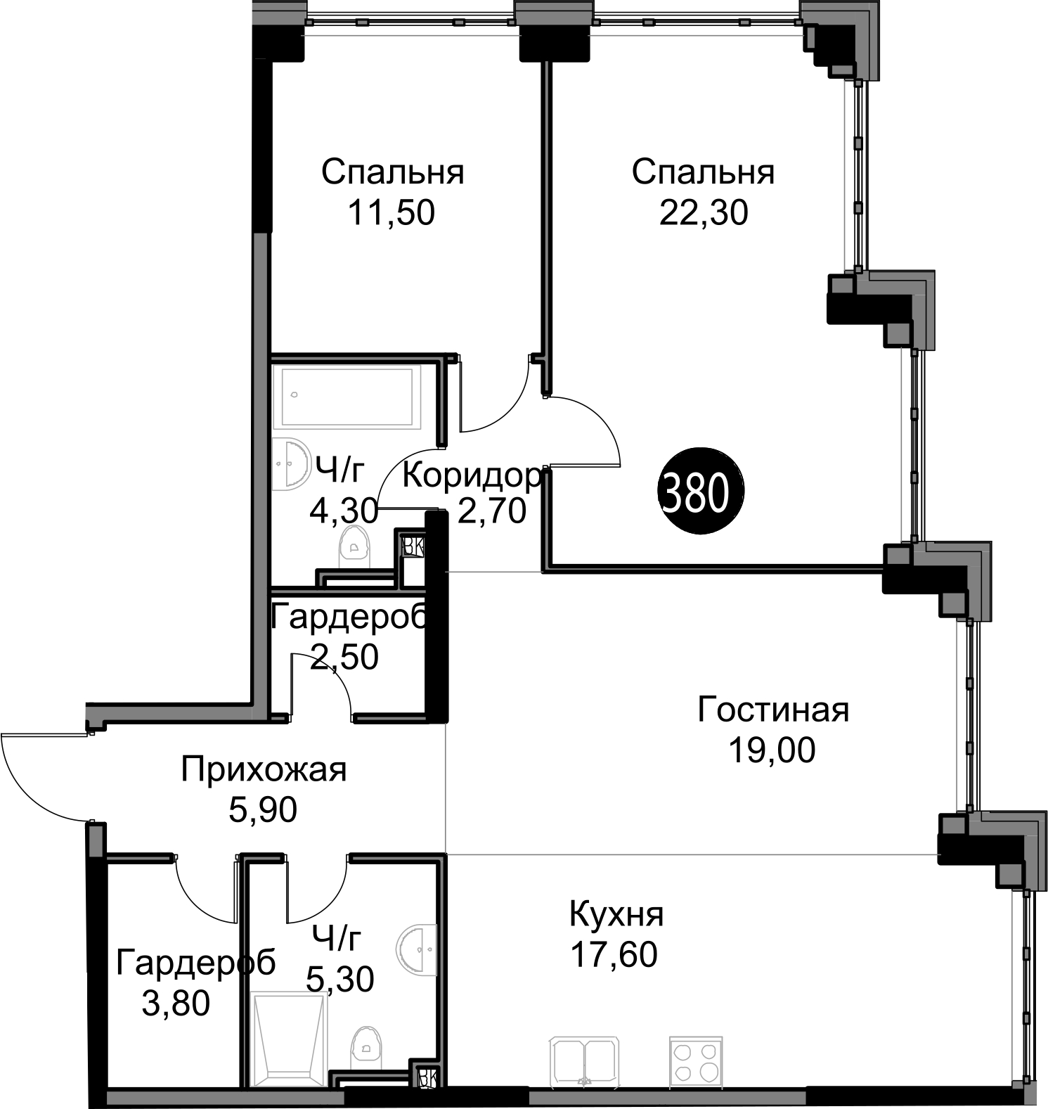2-комнатная квартира с отделкой в ЖК Бунинские кварталы на 6 этаже в 1 секции. Сдача в 2 кв. 2026 г.