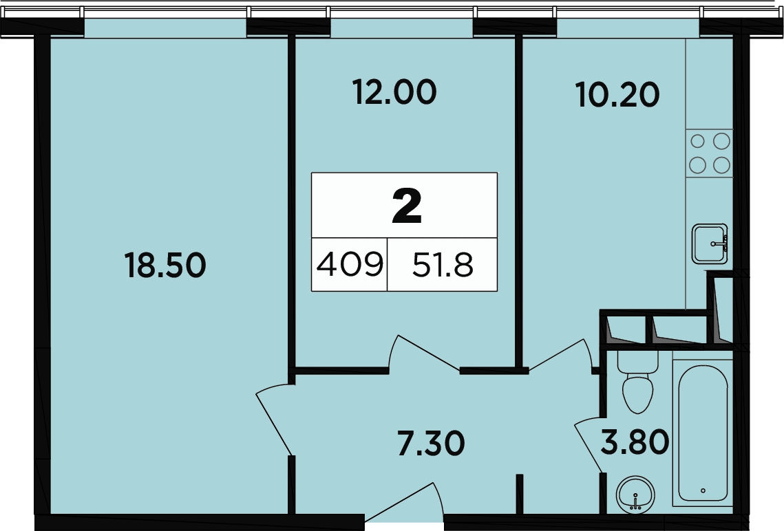 2-комнатная квартира с отделкой в ЖК Легендарный Квартал на Березовой  аллее на 3 этаже в 2 секции. Сдача в 3 кв. 2019 г.
