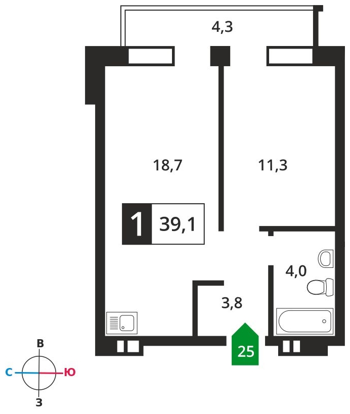 2-комнатная квартира с отделкой в ЖК Южная Битца на 11 этаже в 2 секции. Сдача в 2 кв. 2021 г.