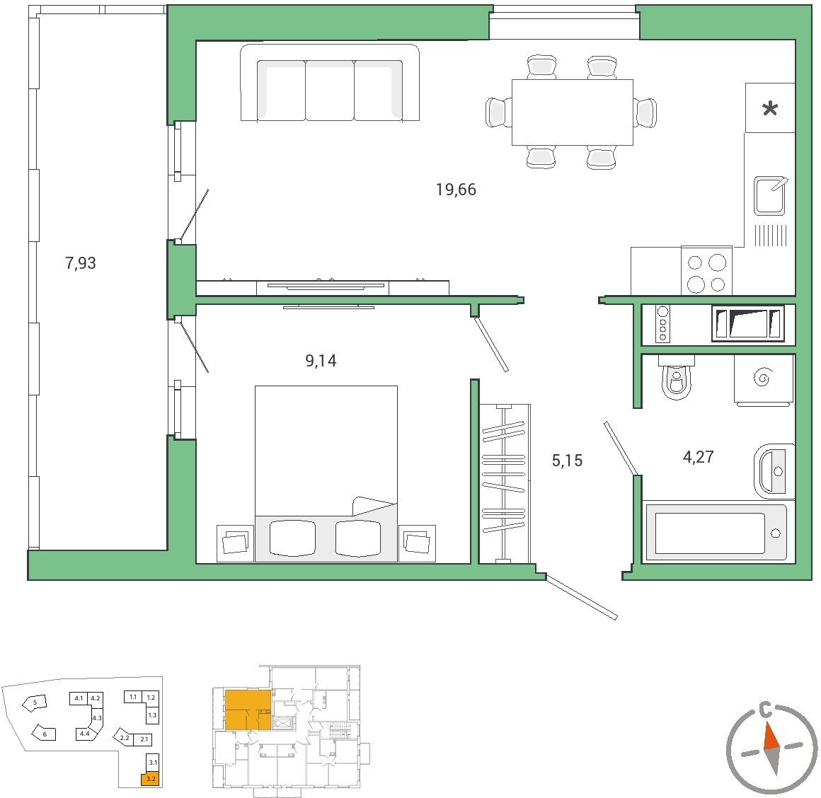 2-комнатная квартира с отделкой в ЖК City Bay на 33 этаже в 1 секции. Сдача в 4 кв. 2023 г.