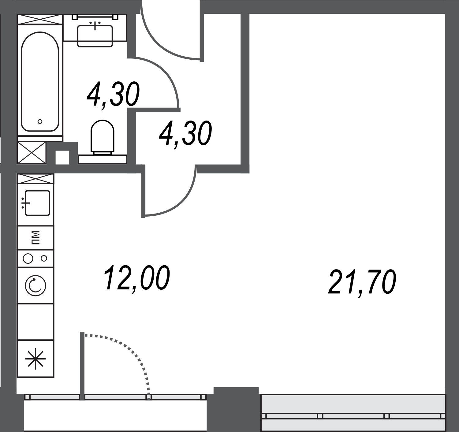 1-комнатная квартира (Студия) с отделкой в ЖК City Bay на 10 этаже в 1 секции. Сдача в 4 кв. 2023 г.