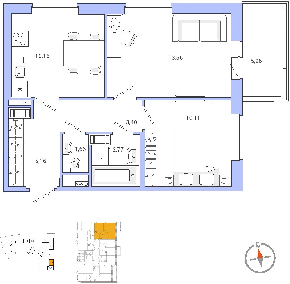 1-комнатная квартира с отделкой в ЖК Дом Достижение на 13 этаже в I секции. Сдача в 3 кв. 2023 г.