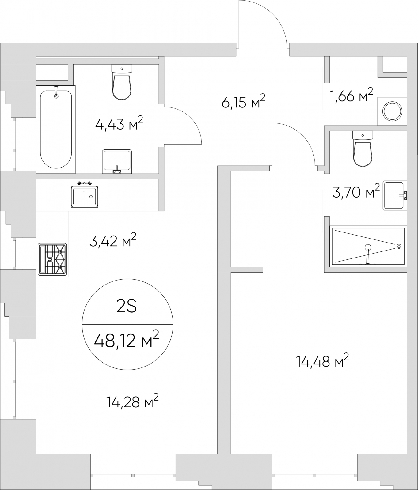 1-комнатная квартира (Студия) в ЖК Бунинские кварталы на 3 этаже в 1 секции. Сдача в 2 кв. 2026 г.
