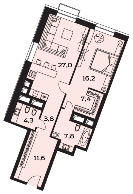 3-комнатная квартира в ЖК Headliner на 20 этаже в 2 секции. Сдача в 4 кв. 2022 г.
