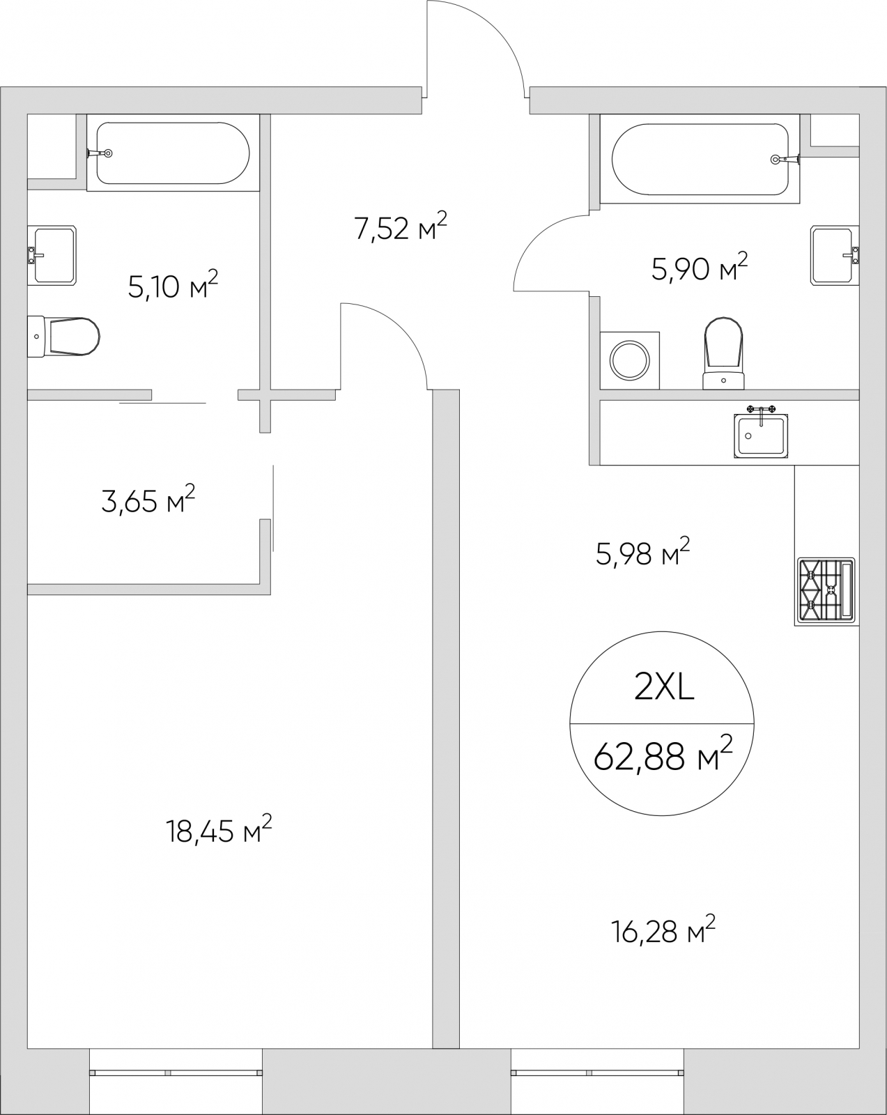 2-комнатная квартира с отделкой в ЖК Дом Достижение на 19 этаже в III секции. Сдача в 3 кв. 2023 г.
