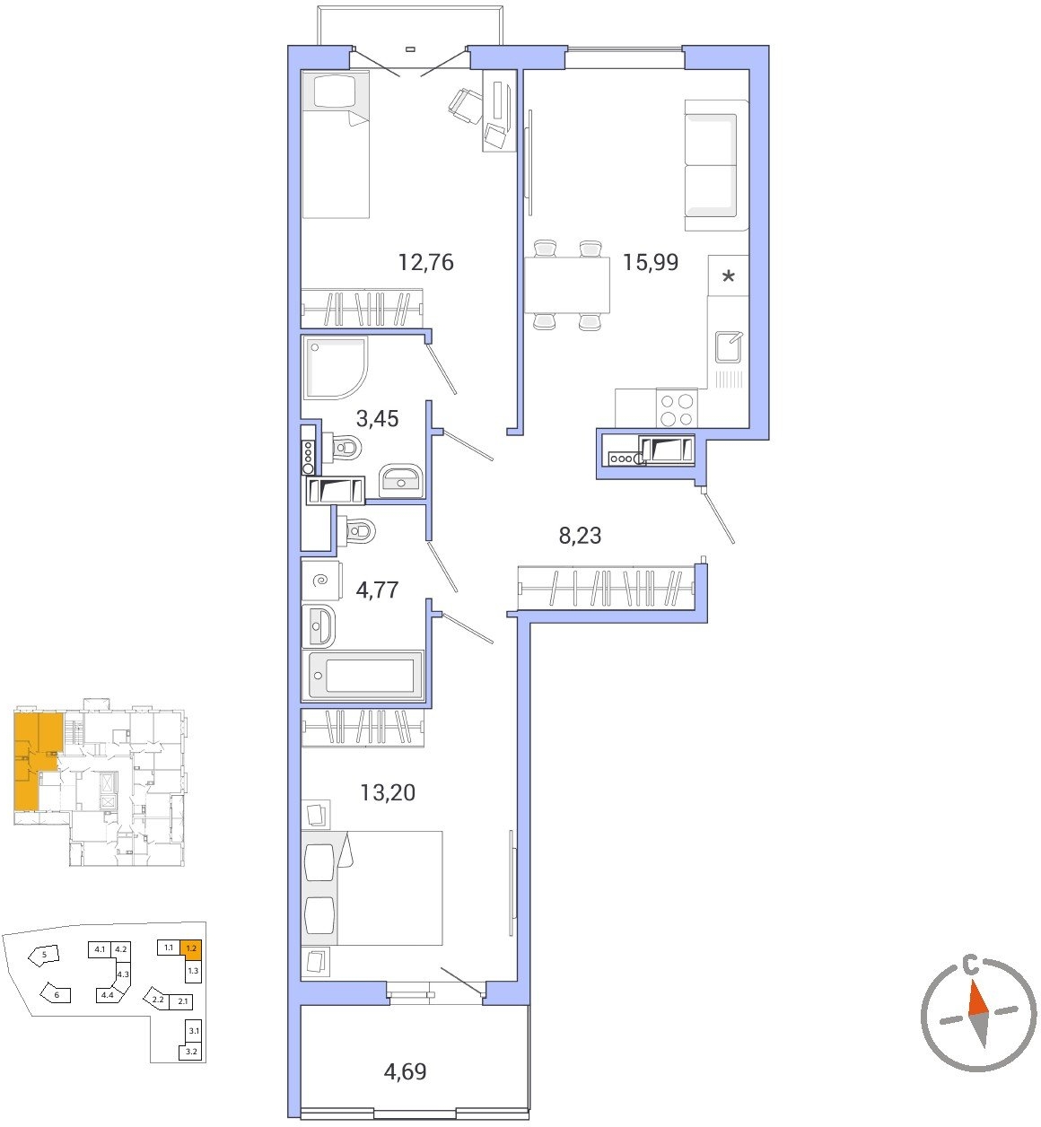 1-комнатная квартира (Студия) в ЖК AFI Park Воронцовский на 17 этаже в 1 секции. Сдача в 3 кв. 2023 г.