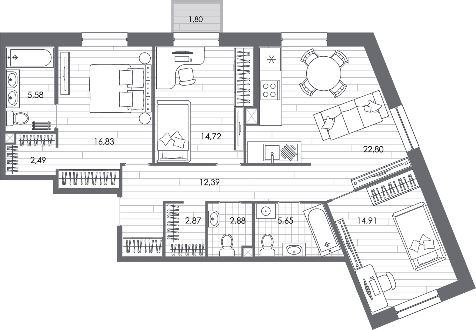 2-комнатная квартира в ЖК Бунинские кварталы на 11 этаже в 1 секции. Сдача в 4 кв. 2024 г.