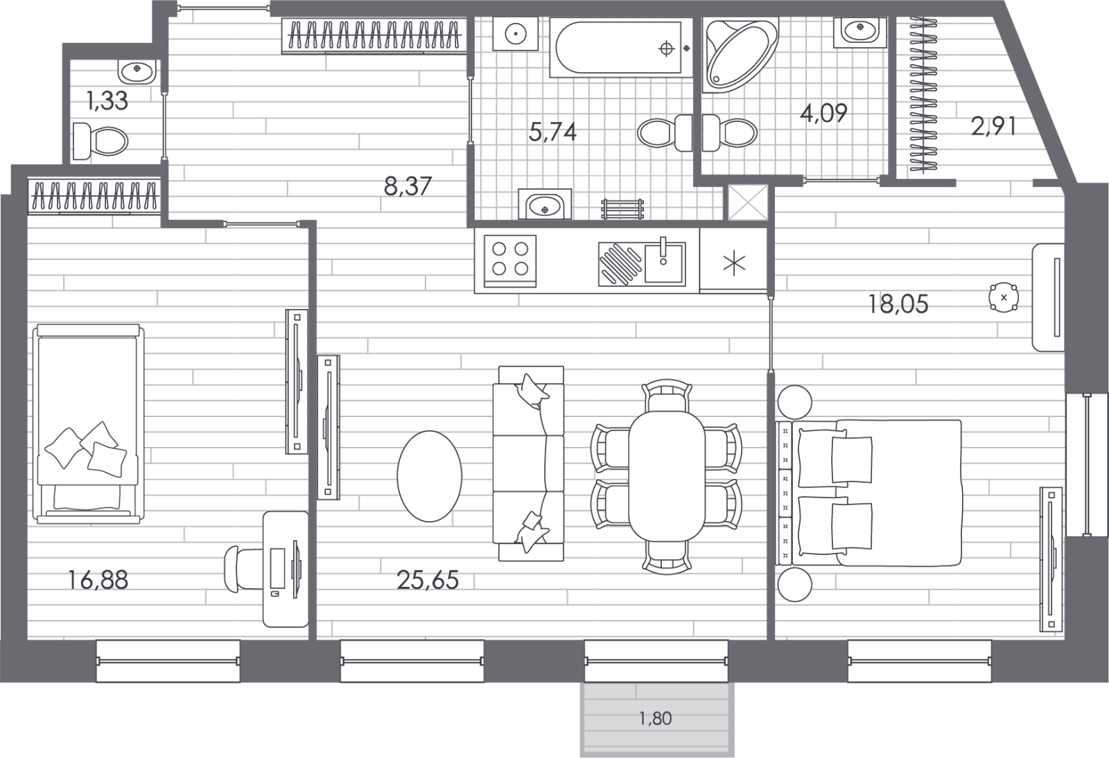 1-комнатная квартира с отделкой в ЖК Янила Драйв на 4 этаже в 2 секции. Сдача в 4 кв. 2021 г.